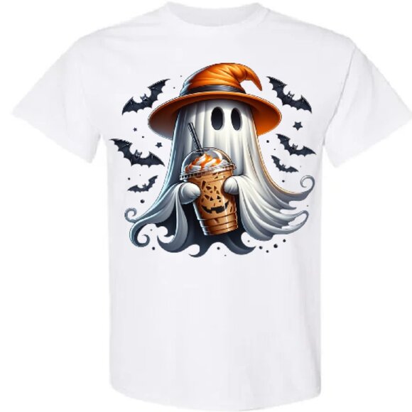 Cute ghost with bats and coffee graphic tee - Picture 2 of 2